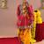 Cotton blend woven full sleeves navratri theme banjara embroidered kediya with coordinating dhoti set - red