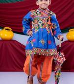 Cotton blend woven full sleeves navratri theme banjara embroidered kediya with coordinating dhoti set - blue