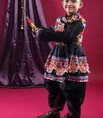 Cotton blend woven full sleeves navratri theme banjara embroidered kediya with coordinating dhoti set - black