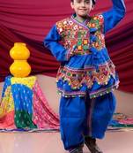 Cotton blend woven full sleeves navratri theme banjara embroidered kediya with coordinating dhoti set - blue