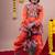 Cotton blend woven full sleeves navratri theme banjara embroidered kediya with coordinating dhoti set - orange