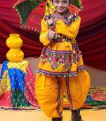 Cotton blend woven full sleeves navratri theme banjara embroidered kediya with coordinating dhoti set - yellow