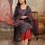women's navy blue rayon ethnic motifs straight kurta set