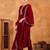 women's red velvet zari embroidered straight kurta set