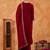 women's red velvet zari embroidered straight kurta set
