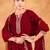women's red velvet zari embroidered straight kurta set