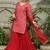 women's red georgette embroidered straight kurta with sharara & dupatta set