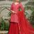 women's red georgette embroidered straight kurta with sharara & dupatta set