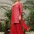 women's red georgette embroidered straight kurta with sharara & dupatta set