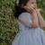 Powder blue
 organza embroidered flared frill frock for girls