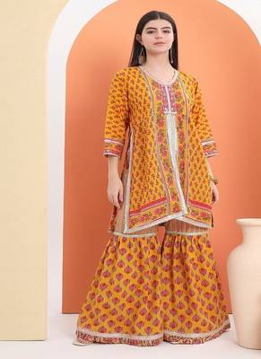 Yellow  cotton printed  sharara set 1