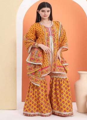 Yellow  cotton printed  sharara set 2