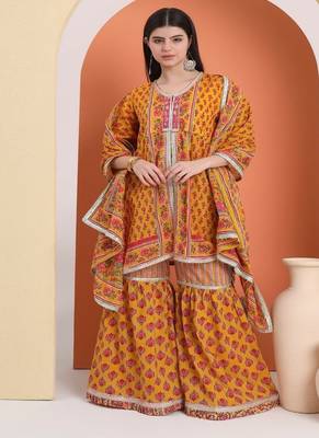 Yellow  cotton printed  sharara set 3