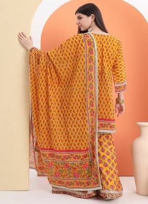 Yellow  cotton printed  sharara set 4