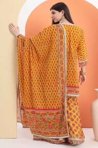 Yellow  cotton printed  sharara set