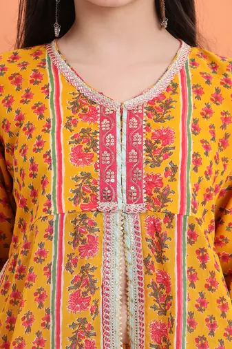 Yellow  cotton printed  sharara set