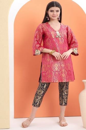 Pink  cotton printed  kurta set