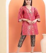 Pink  cotton printed  kurta set