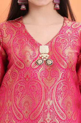 Pink  cotton printed  kurta set