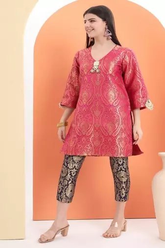 Pink  cotton printed  kurta set