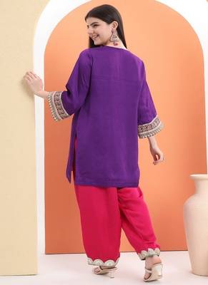 Purple cotton embroidered  kurta set 2