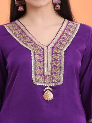 Purple cotton embroidered  kurta set 3