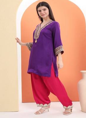 Purple cotton embroidered  kurta set 5