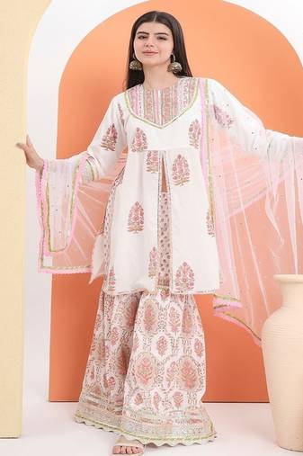 White cotton printed  sharara set