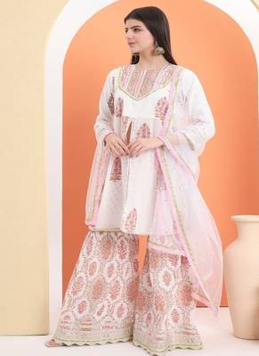 White cotton printed  sharara set 2