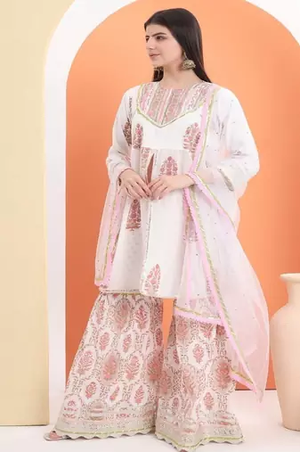 White cotton printed  sharara set
