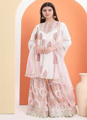 White cotton printed  sharara set 3