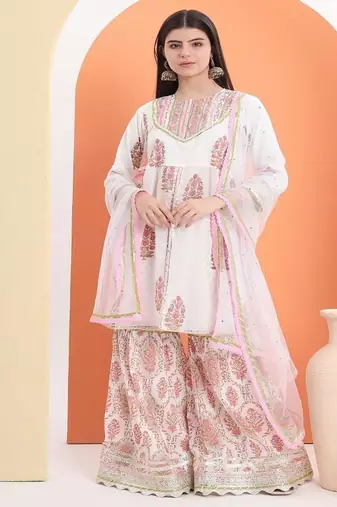 White cotton printed  sharara set