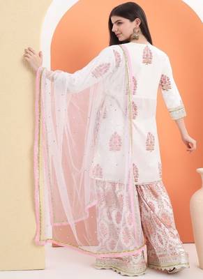 White cotton printed  sharara set 4