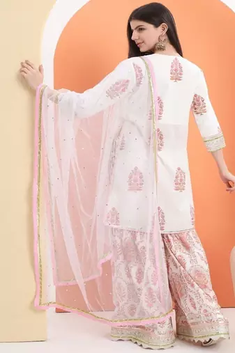 White cotton printed  sharara set
