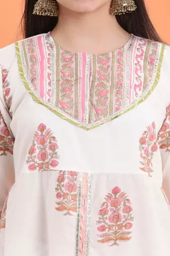 White cotton printed  sharara set