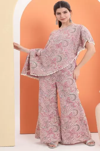 Pink  cotton embroidered  co ord set
