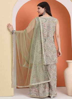 Green cotton embroidered  sharara set 2