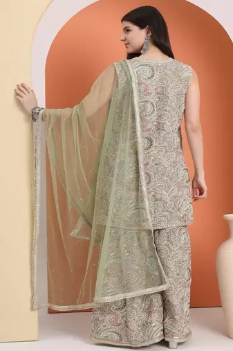 Green cotton embroidered  sharara set