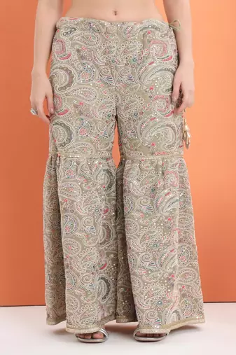 Green cotton embroidered  sharara set