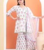 White cotton printed  sharara set