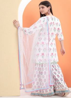 White cotton printed  sharara set 2