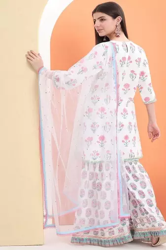 White cotton printed  sharara set