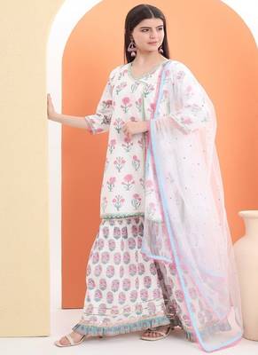 White cotton printed  sharara set 5