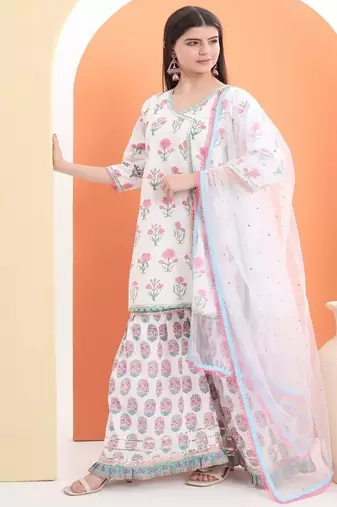 White cotton printed  sharara set