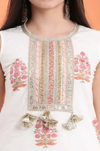 White cotton printed  sharara set
