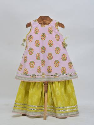 Pink  cotton printed  sharara set 1