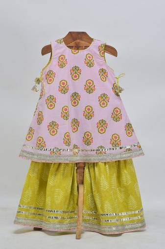 Pink  cotton printed  sharara set