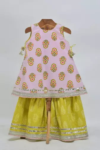 Pink  cotton printed  sharara set