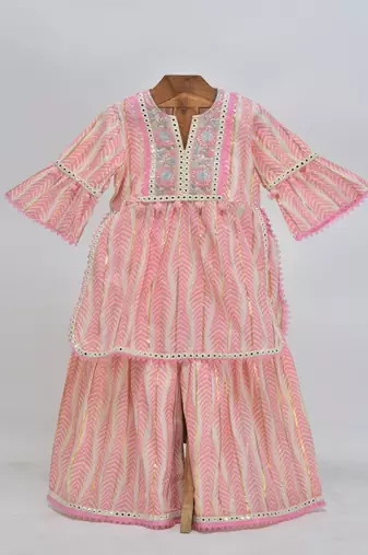 Pink  cotton plain  sharara set