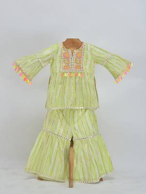 Green cotton plain  sharara set 1
